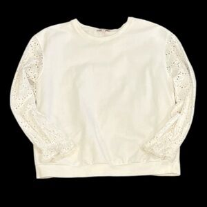 Skies Are Blue White Large Sweatshirt with Eyelet Sleeves